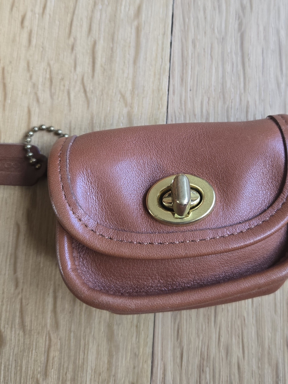 Coach Small Leather Key & Card Holder in Cognac